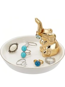 Elephant Trinket Dish For Rings Earrings Organizer - Elephant Decor For Women & Girls & Friends Birthday, Best Wedding Jewelry Storage, Mother's Day Gifts Back To School