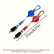 1 支带钥匙扣夹的伸缩金属圆珠笔 - 中号笔尖、蓝色替换芯、防丢失系绳、便签笔、徒步旅行登山扣、日常办公用金属圆珠笔、节日礼物 - 彩色 - 查看 4