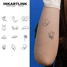 INKARTLINK 革命性技术纹身，半永久纹身，蝴蝶线条艺术，逼真纹身，情感纹身，临时纹身，防水，真实纹身外观，小众设计纹身，水果纹身，植物纹身 - 黑色 - 查看 2