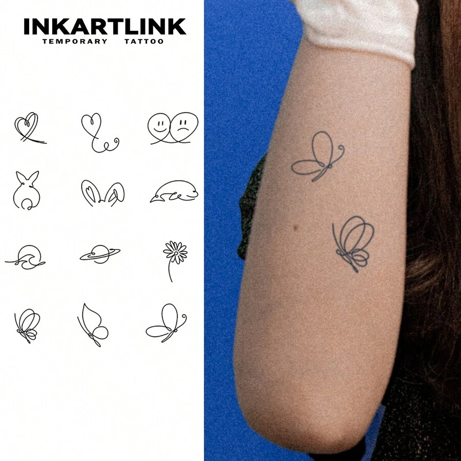 INKARTLINK 革命性技术纹身，半永久纹身，蝴蝶线条艺术，逼真纹身，情感纹身，临时纹身，防水，真实纹身外观，小众设计纹身，水果纹身，植物纹身