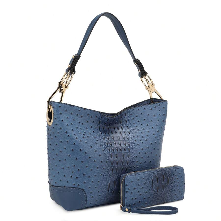 BagParty Exclusive Crocodile-Print Tote Set - 藍色 - 查看 1