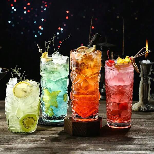 1pc Creative Big Eye Ghost Face Tiki Mug, Transparent Glass Juice Cup/Cocktail Cup For Restaurant/Bar