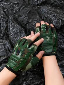 户外骑行运动健身半指手套，适合骑自行车、骑摩托车和滑雪，黑色手套 - 黑色 - 查看 8