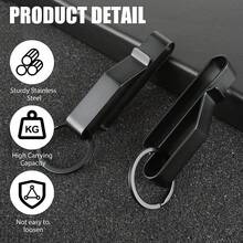 2 件不锈钢重型皮带钥匙扣，带 4 件金属钥匙圈，黑银色男士钥匙扣钥匙扣夹，适用于 1.5-2.25 英寸宽的皮带，适用于办公室配件、家居装饰、节省空间的组织、圣诞节、万圣节、感恩节、情人节、生日礼物 - 彩色 - 查看 4