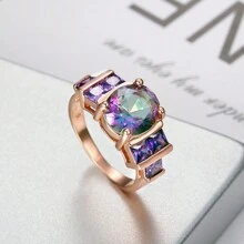 MONALLY 迷人女性彩虹方晶锆石玫瑰金戒指原创设计女士礼物风格珠宝 - 戒指 - 查看 1