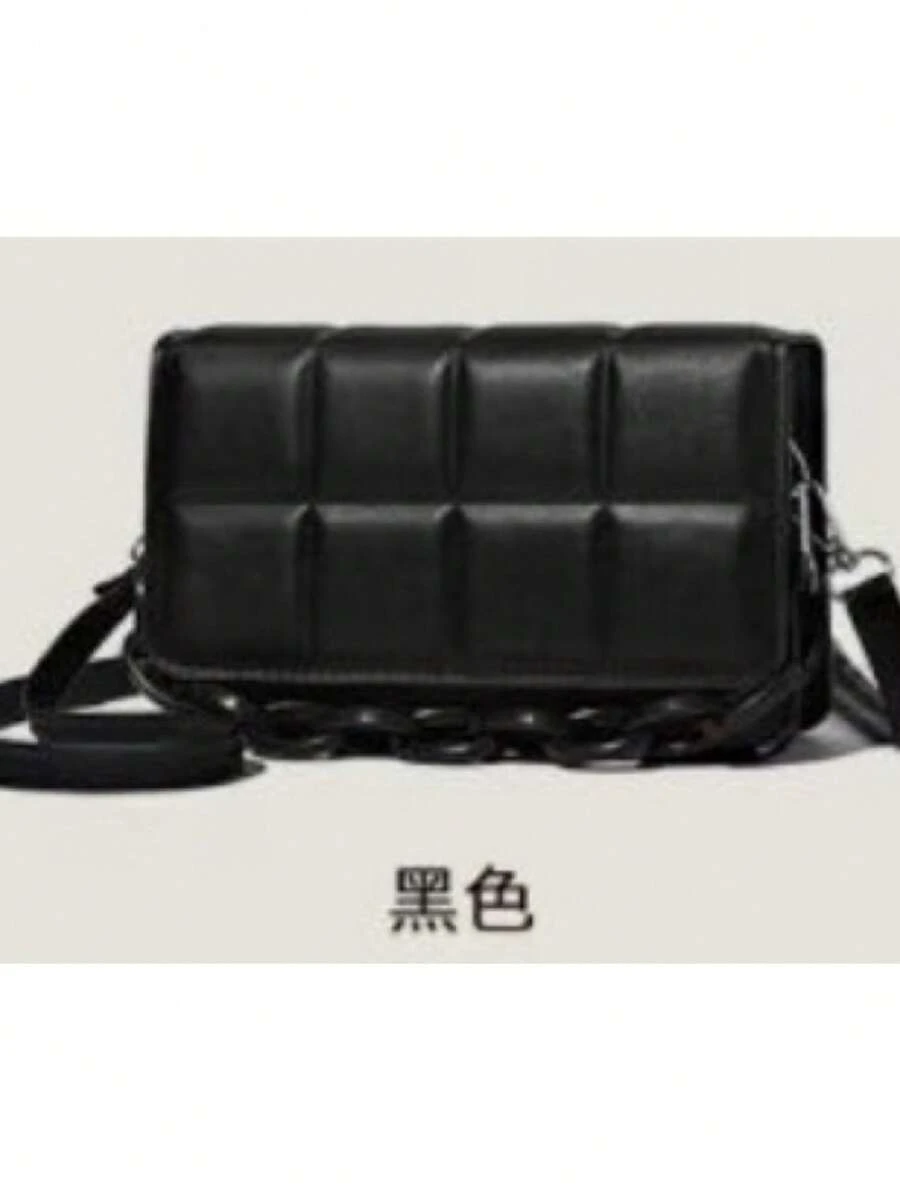 Women Square Crossbody Bag Chocolate Solid Color Shoulder Portable Crossbody Outing[2002] - 黑色 - 查看 1