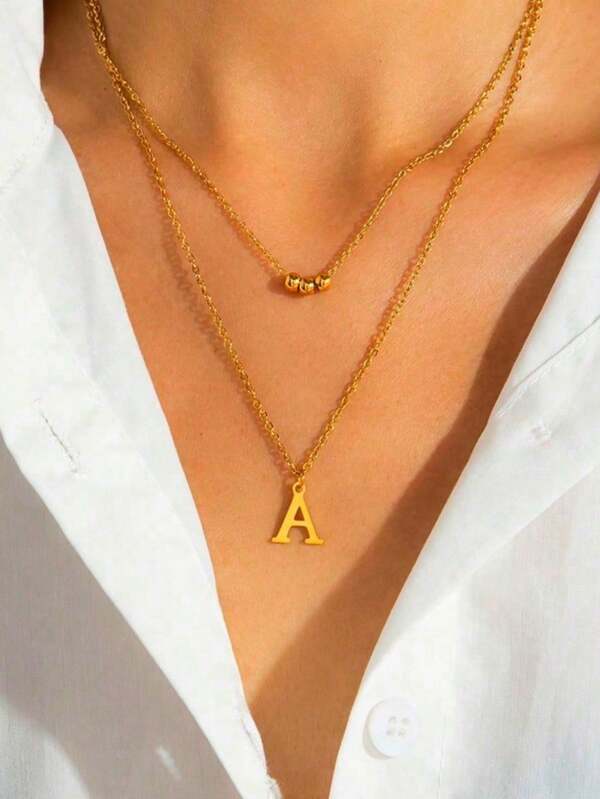 2pcs/Set 26pcs Initial Stainless Steel Golden Charm Layered Necklace, Fashionable Jewelry For Women