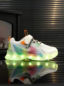 GUANGLAN Rechargeable Kids Glowing Shoes, Colorful LED Light Up Sneakers For Toddler Boys Girls, USB Charging Sport Shoes With Flashing Lights, Net Breathable Casual Sneakers For Little Kids, Baby, Youth - White - View 6