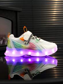GUANGLAN Rechargeable Kids Glowing Shoes, Colorful LED Light Up Sneakers For Toddler Boys Girls, USB Charging Sport Shoes With Flashing Lights, Net Breathable Casual Sneakers For Little Kids, Baby, Youth - White - View 7