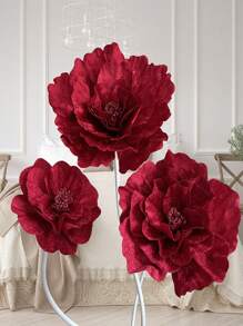 Grande Flor de Peônia de Veludo Simulado, Flor Artificial para Casamento, Decoração de Vitrine, Estúdio Fotográfico, Rosa Burgundy Artificial, Dia dos Namorados, Presente