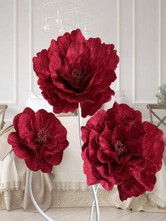 Large Simulated Velvet Peony Flower Wedding Fake Flower Window Display Photo Studio Shooting Burgundy Artificial Rose Large Flower, Valentine Day, Gift Gifts Birthday Graduation