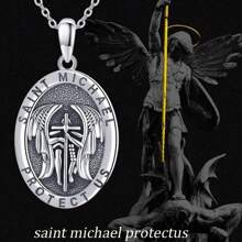 Colar de São Miguel, Pingente de Arcanjo Miguel, Joias religiosas protetoras, Colar com pingente oval de anjo e São Miguel, hip hop e punk para homens