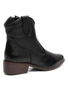 Women's Leather Boot Mid-Calf Boot And Gift Hat - 黑色 - 查看 9