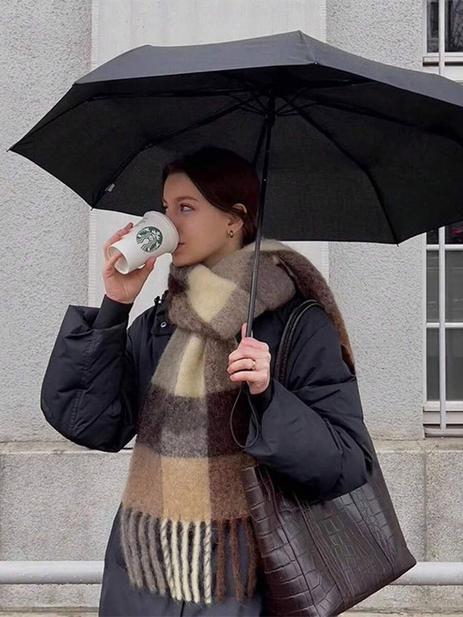 1 件女士时尚围巾，秋冬季保暖加厚围巾，韩式氛围围巾，蓝色披肩，适合学生、情侣、格子外套户外旅行，时尚配饰，礼物 - 彩色 - 查看 1