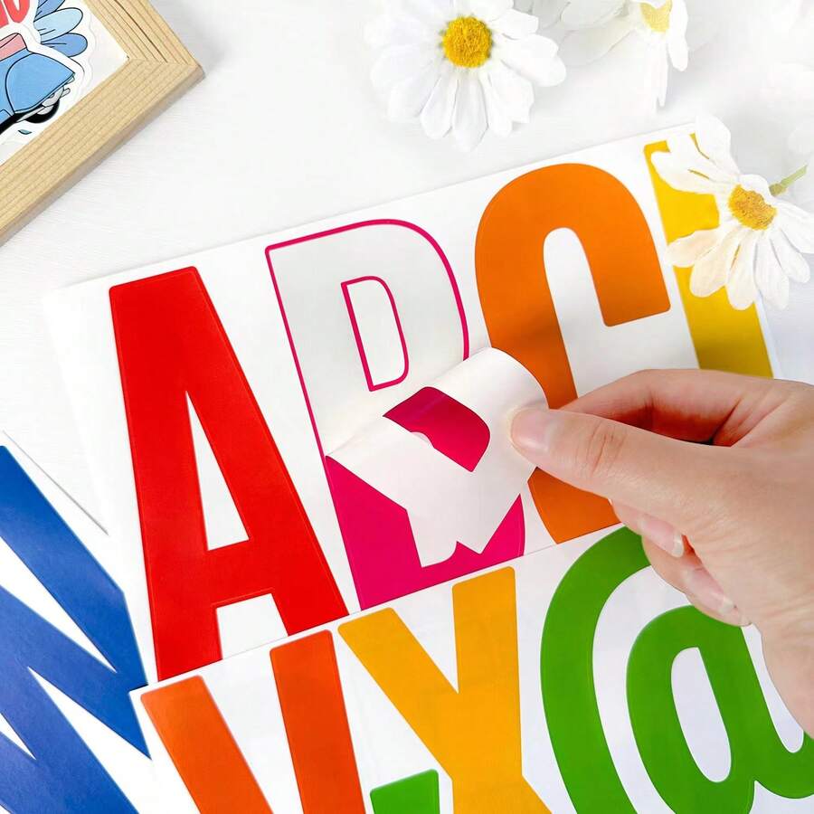 10.5 X 8.7 Inches, 4 Sheets Per Set, Alphabet Number Stickers, Colored