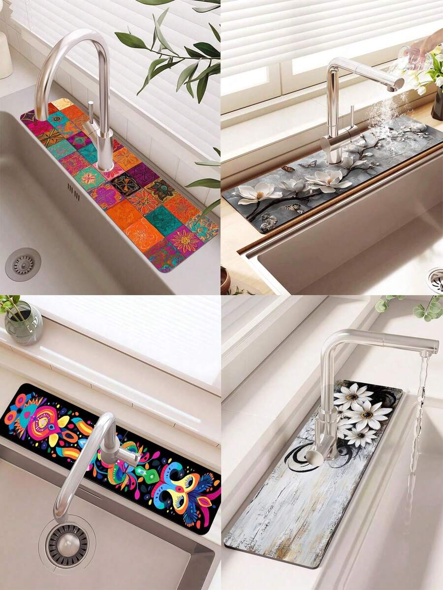 1 tấm thảm chống thấm nước chống ẩm thời trang, chất liệu polyester bền, thích hợp cho nhà bếp và phòng tắm, cốc hút nước bùn Diella đa năng, thấm nước khô nhanh, thảm chống bắn nước cho vòi phòng tắm, phụ kiện nhà bếp và bàn, trang trí bàn trang điểm, trang trí phòng tắm, có thể làm quà tặng, trang trí nhà cửa, đẹp và thiết thực, thiết kế sáng tạo - Nhiều màu - Xem 1