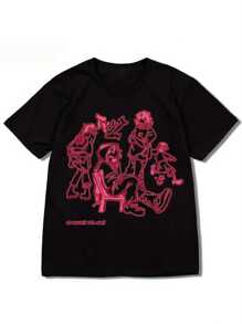 Pink Y2k Streetwear T-Shirt Skater Shirt 100% Cotton Yarn 30.1 - Fast Shipping - 黑色 - 查看 1