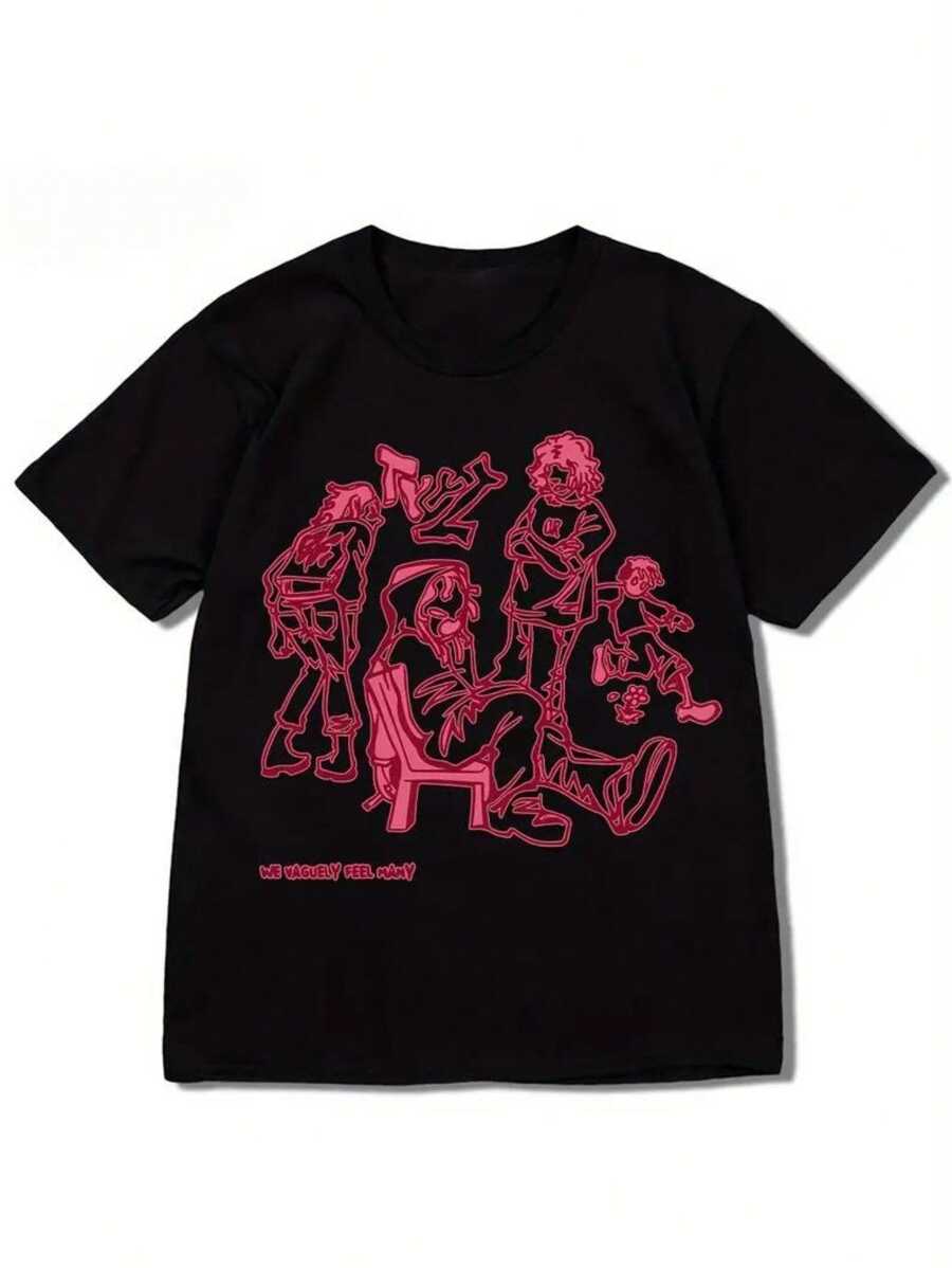 Pink Y2k Streetwear T-Shirt Skater Shirt 100% Cotton Yarn 30.1 - Fast Shipping - 黑色 - 查看 1