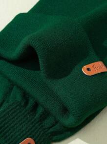Set de 2 piezas: Gorro de punto elástico unisex y guantes con parche, estilo moda urbana hip-hop, accesorio y cubrecabeza cálido para otoño e invierno