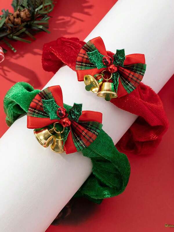 مجموعة ٢ قطعة أقراط قلنسوة فيلت بلون الجرس والفيونكة للنساء مناسبة لارتداء في عيد الميلاد