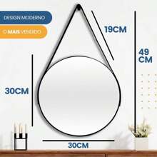 Kit Of 2 Round Mirrors, Black And Caramel, Decorative, Hanging Makeup Studio, 30cm Handle, Free Pin, Living Room, Bathroom, Bedroom, Office - 咖啡棕 - 查看 4