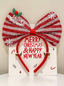 1pc 圣诞节蝴蝶结头带可爱防滑混合头带圣诞鹿角头带可爱头饰老人头带成人雪人发饰小礼物节日头饰 - 彩色 - 查看 10