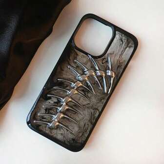 Funda de teléfono personalizada hecha a mano con estilo retro estéreo de hueso de pescado Cthulu, lavado de tinta, mezcla 3D transparente, estilo gótico punk oscuro, para teléfonos 15, 17, 16, 14, 13, 12, 11