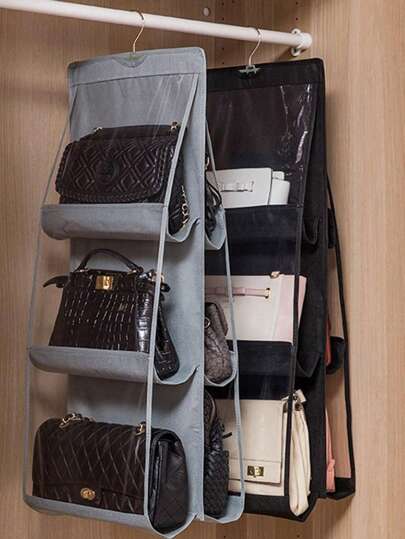 1 Pc/2pcs Thick Double-Sided Hanging Multi-Layer Bag Storage Organizer Bag With Hooks, Closet Organizer Bag