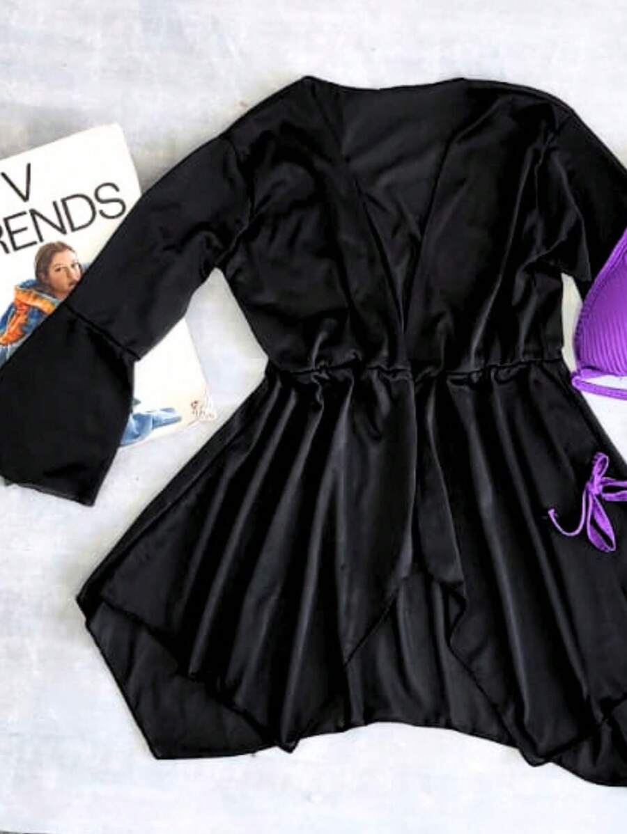 Women's Black Kimono Beach CoverUp With Tie Belt SHEIN South Africa