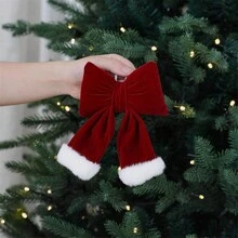 1 件天鹅绒蝴蝶结装饰 - 随机尺寸 [S、M、L] 带 1 根悬挂绳，圣诞花环，圣诞饰品，圣诞礼物，适用于家庭、墙壁、窗户、门廊、室内/室外装饰，红色浆果蝴蝶结壁挂