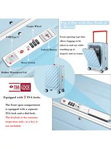 Sea Choice 55cm Carry On Luggage With Front Laptop Compartment Lock Pocket Hard Shell PC Aluminum Frame Closure Spinner Travel Trolley With YKK Zipper TSA Lock - Blue - View 5