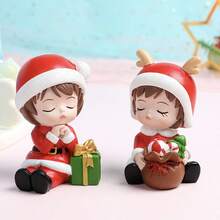 圣诞节桌面男孩和女孩雕像，为您的办公桌增添更多节日气氛 - 彩色 - 查看 2