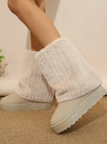Giày bốt tuyết ngắn Niche Cream Fluffy, Giày bốt cổ ngắn mùa đông ấm áp và thoải mái, đế xuồng thông thường - Màu be - Xem 5