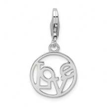 Sterling Silver Rhodium-Plated Polished LOVE In Open Circle Charm Pendant With  Fancy Lobster Clasp