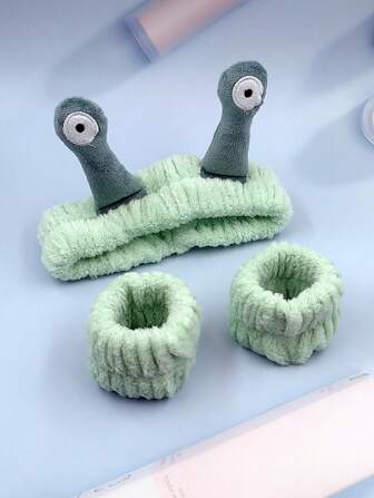 3-Piece Spa Headband And Wristband Set, Funny Snail Eye Makeup Headband, Hairband, Soft Plush Face Washing Headband, Elastic Headband, Skin Care Headband, Women's Headband, Wristband, Headband, Hair Clip, Coral Fleece Wristband, Halloween Costume Accessories, Christmas Gifts For Women