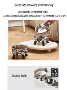 1 chiếc bát cao cho thú cưng bằng thép không gỉ dành cho mèo và chó, bát bảo vệ cổ chống trượt và chống lật - Đen và trắng - Xem 8