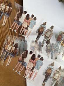 50mm*2M Waterproof Retro Human Figure PET Decor Washi Tape, Cute Girl Diary Scrapbook Craft Masking Tape For Decor And Layering Back To School