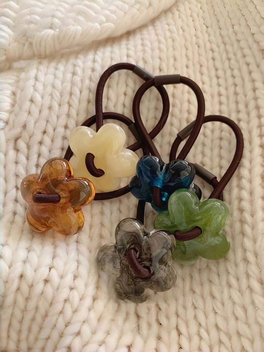 5/1 件（S）墨水纹理花卉头带 - 高弹性头带 - 经典百搭 - 适合日常通勤 - 纯色印花头带 - 彩色 - 查看 1