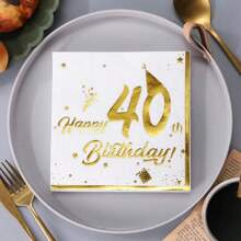 20pcs Square Colorful Printed Napkins With Gold Hot Stamping "Happy 20th, 30th, 40th, 50th, 60th, 70th Birthday" For Parties And Dining Tables