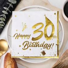 20pcs Square Colorful Printed Napkins With Gold Hot Stamping "Happy 20th, 30th, 40th, 50th, 60th, 70th Birthday" For Parties And Dining Tables