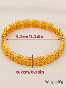 1pc Stacked 24K Gold Plated Heart & Four Leaf Clover Openable Bracelet, Popular Dubai & Europe Style, For Summer Wedding Season