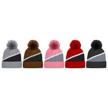 2 Piece Of Randomly Selected Women's Ultra Soft Stylish Winter Warm Knitted Fur Lined Pom Pom Beanie Hat, Cozy, Cold Weather, Comfortable Fit, Stretchy, Fashionable, Casual Wear, Outdoor, Thermal, Insulated, Everyday, Warm, Soft - 條紋 - 查看 4