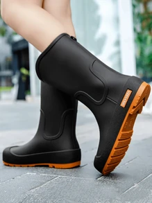 Fesd Ts Giày đi mưa thời trang cao đến giữa bắp chân dành cho nữ, giày đi mưa chống thấm nước, chống trượt dùng cho công việc bếp núc, làm vườn, rửa xe, đi chợ - màu đen - Xem 3
