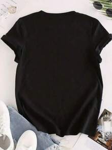 T-Shirt Women's Dog T-Shirt Casual Shirt Printed 100% Cotton Round Neck Blouse New Arrival - màu đen - Xem 2