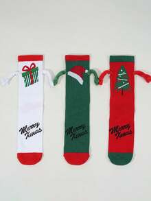 1 Cặp tất nam châm giữ tay Giáng sinh, tất ống dài cho các cặp đôi tất ấm áp, mềm mại, thoáng khí, chống mùi, chống mài mòn, dày thích hợp cho mùa đông ấm áp - Nhiều màu - Xem 6