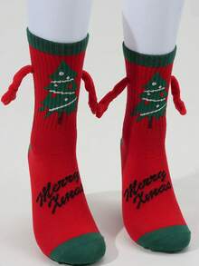 1 Cặp tất nam châm giữ tay Giáng sinh, tất ống dài cho các cặp đôi tất ấm áp, mềm mại, thoáng khí, chống mùi, chống mài mòn, dày thích hợp cho mùa đông ấm áp - Nhiều màu - Xem 5