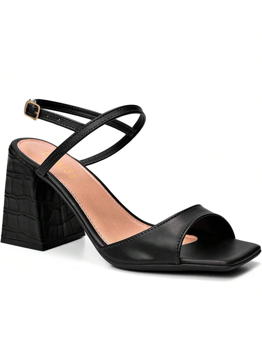 Women's Sandals With High Block Heels, Comfortable, Square Toe, Crocodile Lumiss - 黑色 - 查看 1