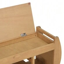 Retro Multifunctional Storage Bench With Cushion And Curved Side Panel For Entrance And Living Room (Natural) - Natural + MDF - View 11