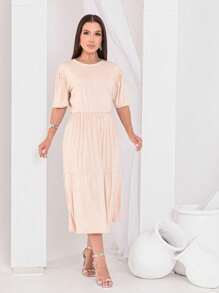 Milimetrica Comfortable Mesh Midi Dress Luxury Modest Fashion Evangelical - 米色 - 查看 3