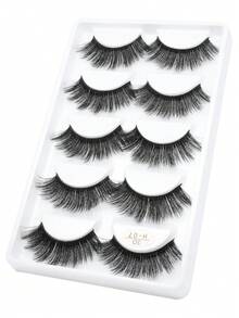 Dolly Lashes 5 pares de pestañas postizas 3D naturales, esponjosas, de lujo, ligeras, gruesas y con volumen, con banda negra, extensión de pestañas dramática, reutilizables, suaves y difuminadas, fáciles de aplicar - Pestañas Fluffy - Ver 5